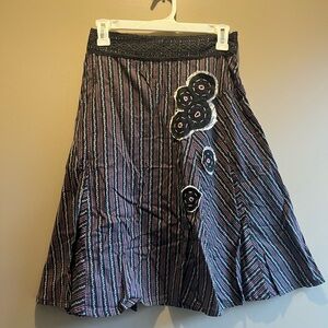 Free People Striped A-Line Skirt with Floral Detail